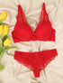 Ensemble en dentelle à motifs fleuris - Rouge - 4