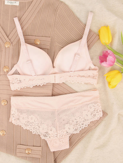 Ensemble emboitant en résille et en dentelle - Rose - 2