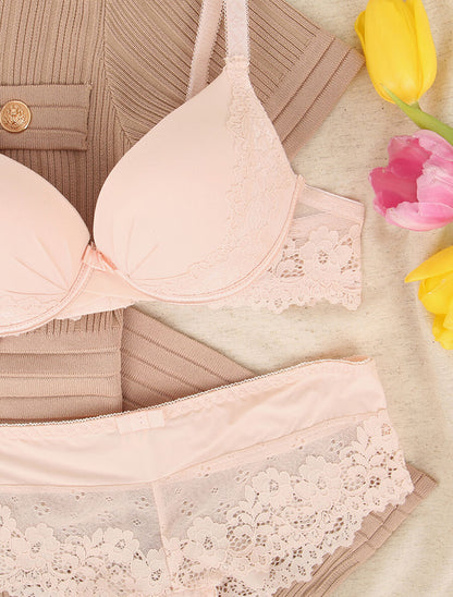Ensemble emboitant en résille et en dentelle - Rose - 3
