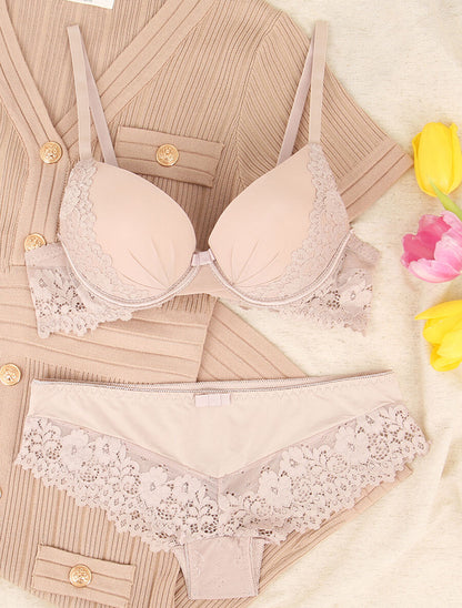 Ensemble emboitant en résille et en dentelle - Beige - 1