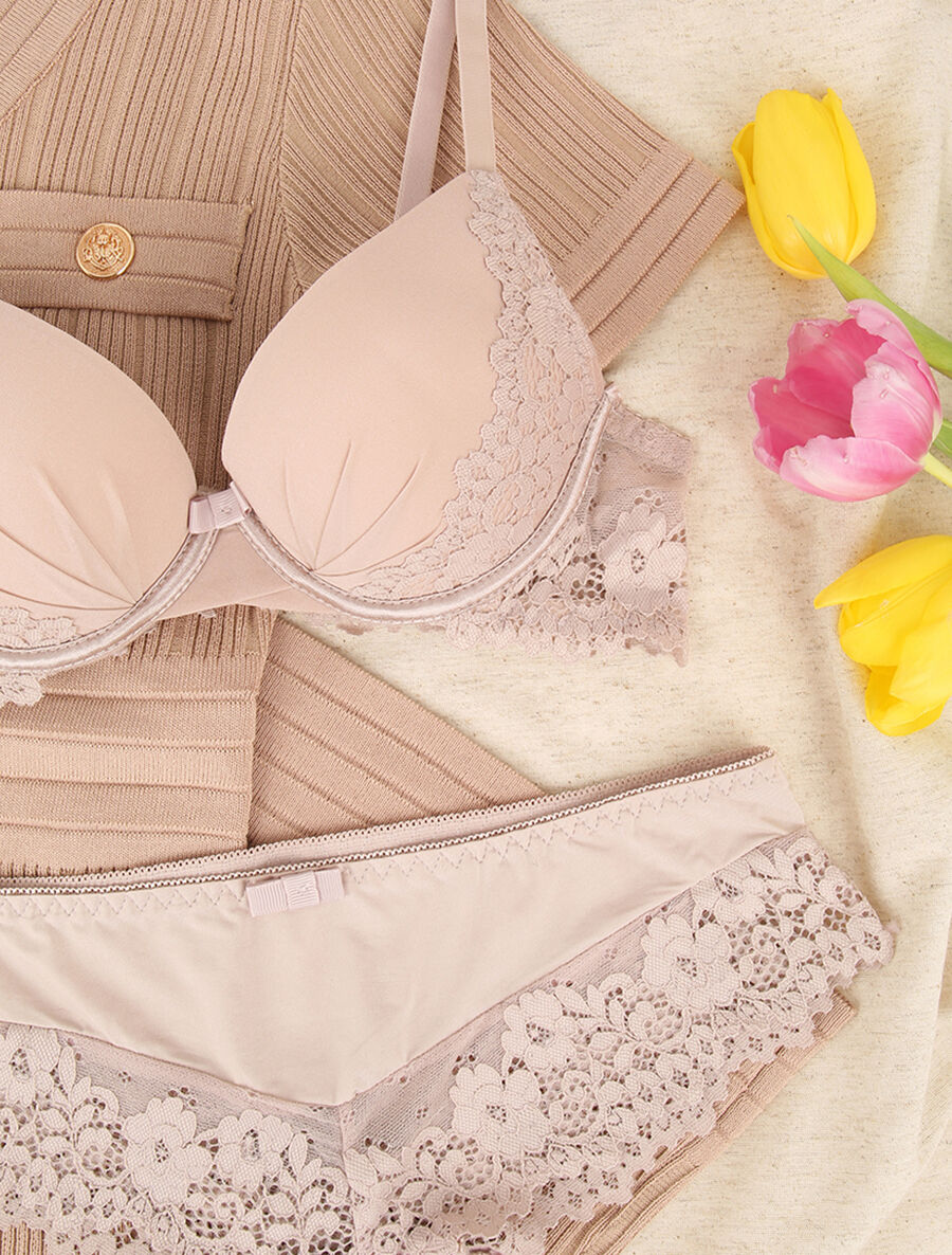 Ensemble emboitant en résille et en dentelle - Beige - 3