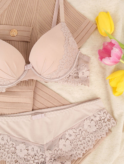Ensemble emboitant en résille et en dentelle - Beige - 3