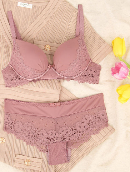 Ensemble emboitant en résille et en dentelle - Vieux rose - 1