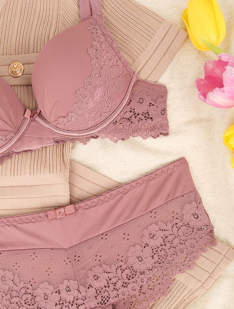 Ensemble emboitant en résille et en dentelle - Vieux rose - 3