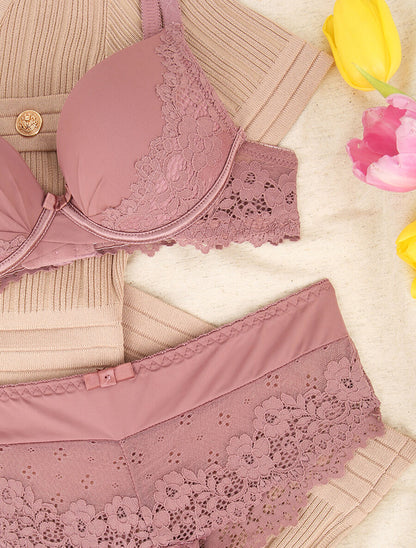 Ensemble emboitant en résille et en dentelle - Vieux rose - 3