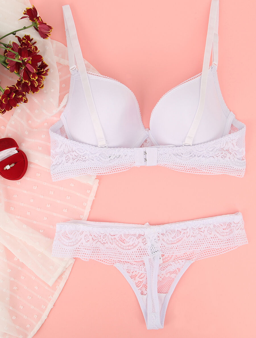 Ensemble en dentelle fleurie et détail noeud - Blanc - 2