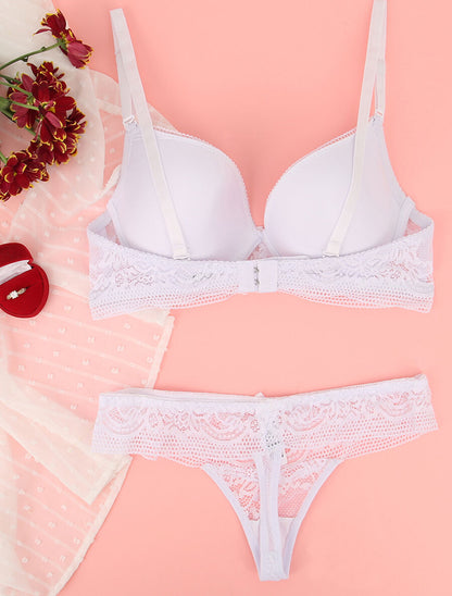 Ensemble en dentelle fleurie et détail noeud - Blanc - 2