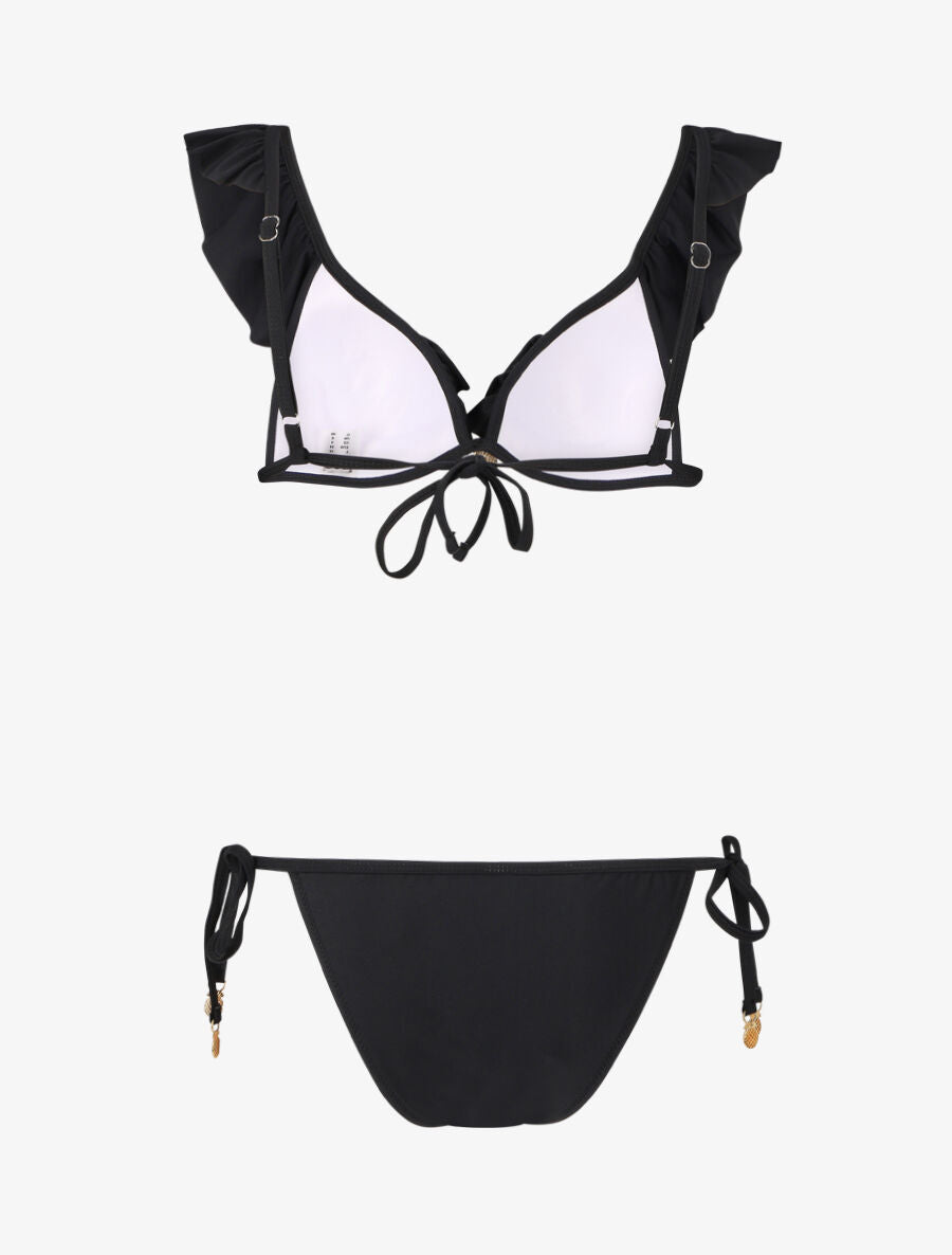 Bikini volanté à détail bijoux ananas - Noir - 2