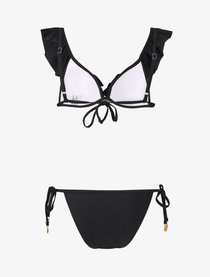Bikini volanté à détail bijoux ananas - Noir - 2