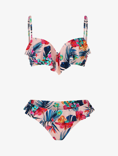 Bikini volanté à imprimé fleuri - Rose saumon - 4