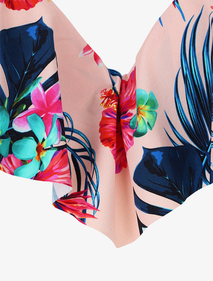 Bikini volanté à imprimé fleuri - Rose saumon - 3