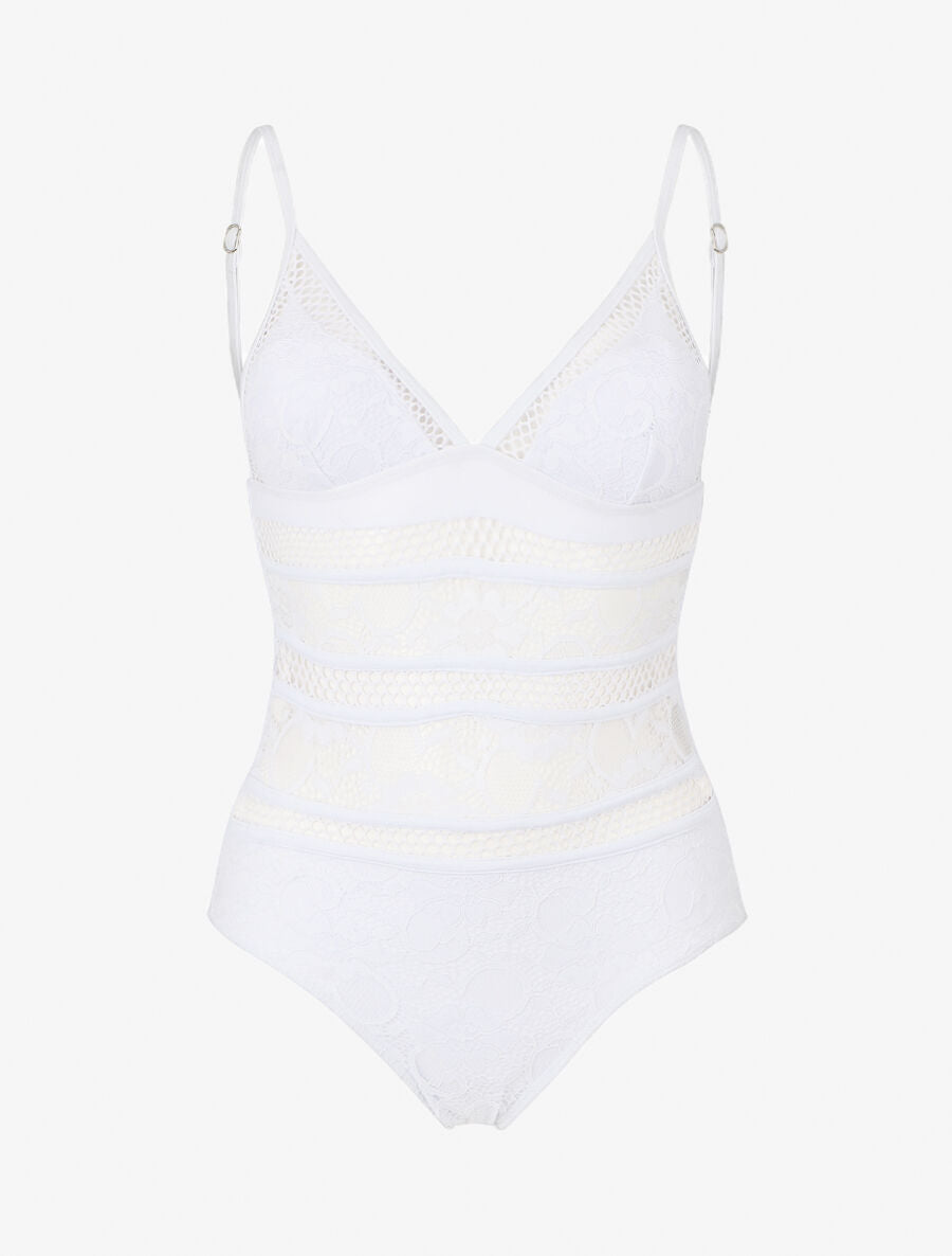 Maillot de bain en dentelle ajourée - Blanc - 2