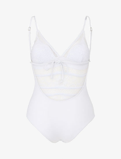 Maillot de bain en dentelle ajourée - Blanc - 3
