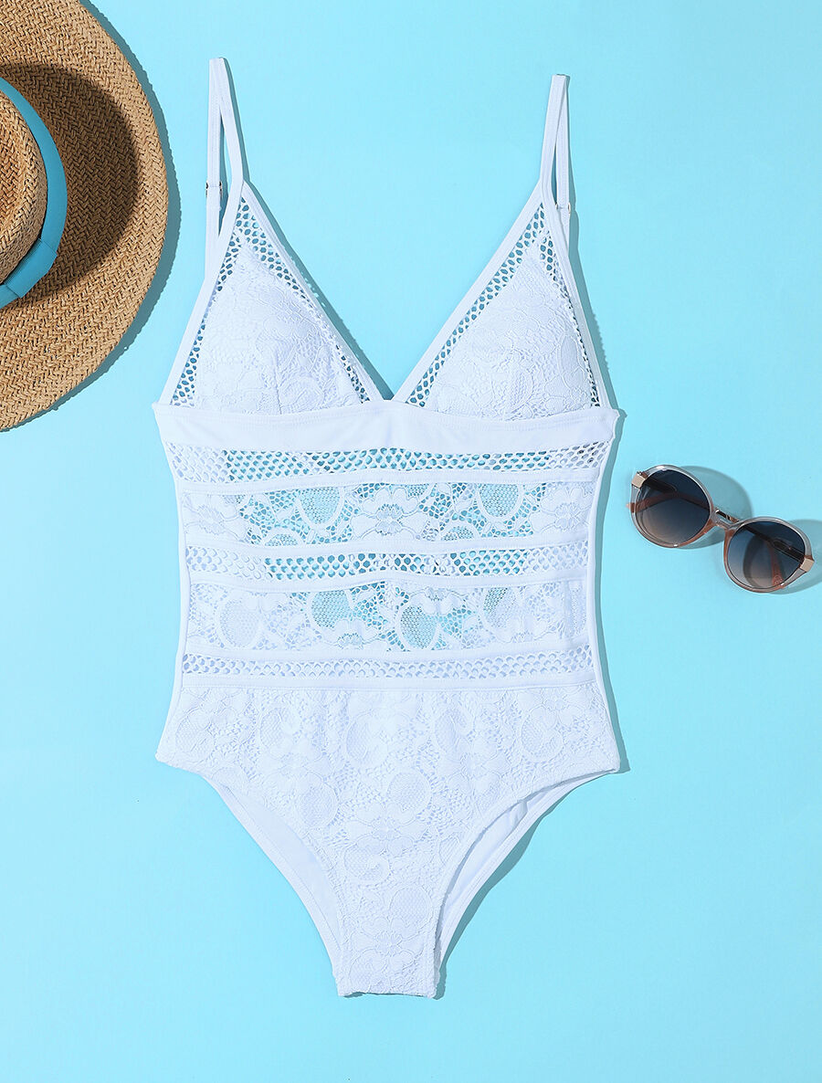 Maillot de bain en dentelle ajourée - Blanc - 1