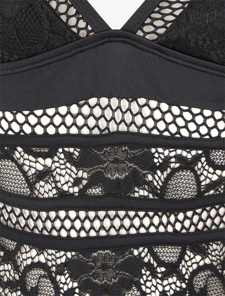 Maillot de bain en dentelle ajourée - Noir - 3