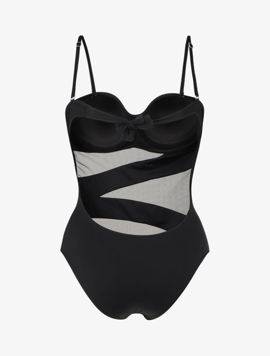 Maillot de bain à empiècements en tulle - Noir - 2