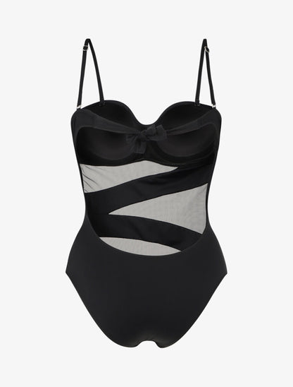 Maillot de bain à empiècements en tulle - Noir - 2