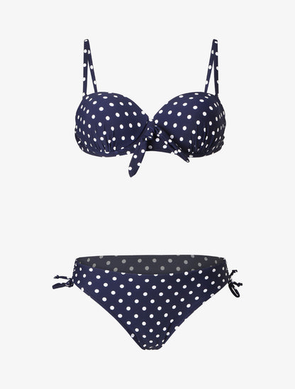 Bikini à pois et noeud - Bleu nuit - 1