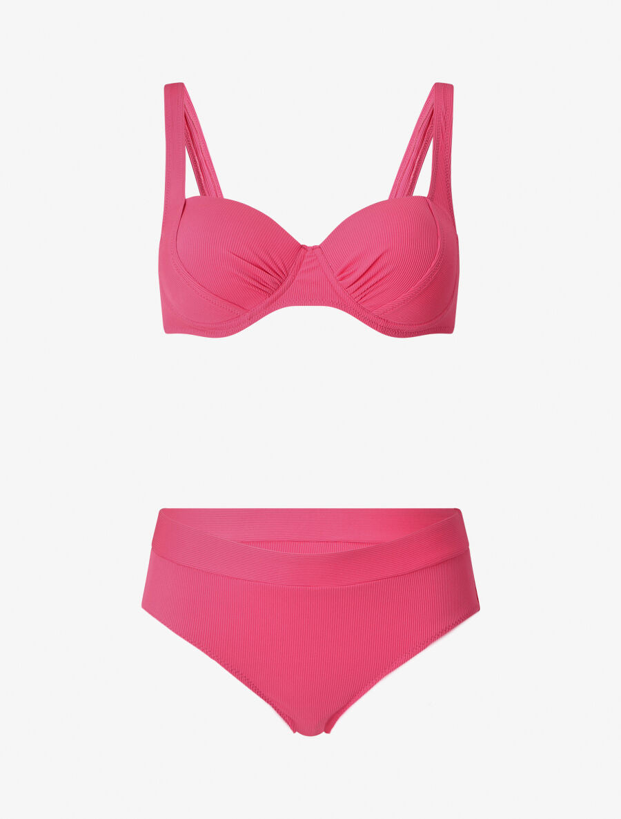 Maillot deux pièces taille haute côtelé - Rose fluo - 4
