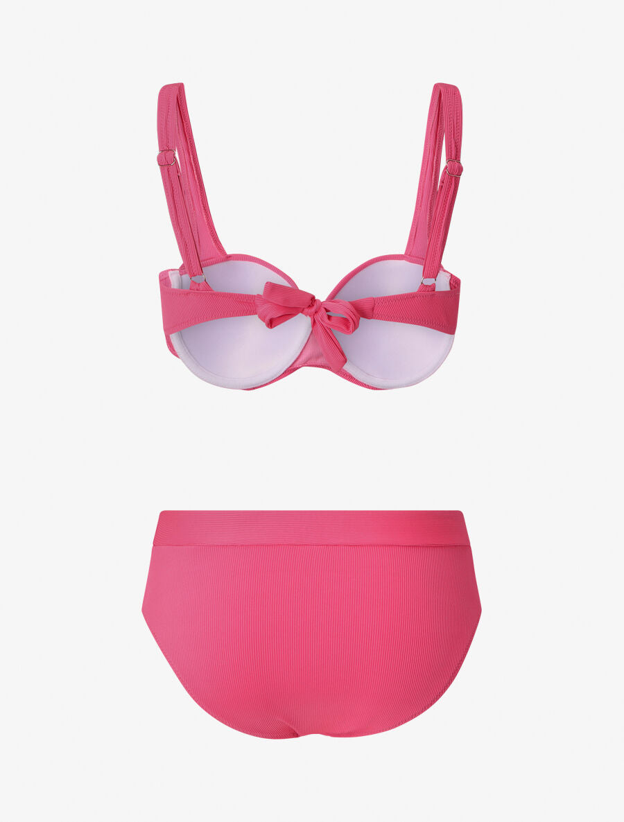 Maillot deux pièces taille haute côtelé - Rose fluo - 2