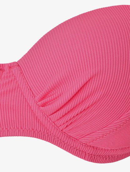 Maillot deux pièces taille haute côtelé - Rose fluo - 3