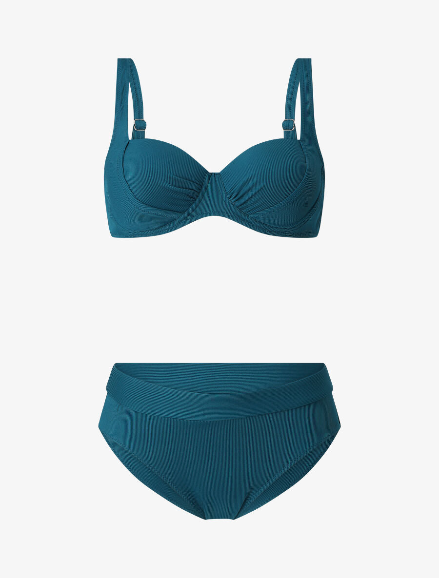 Maillot deux pièces taille haute côtelé - Bleu canard - 1