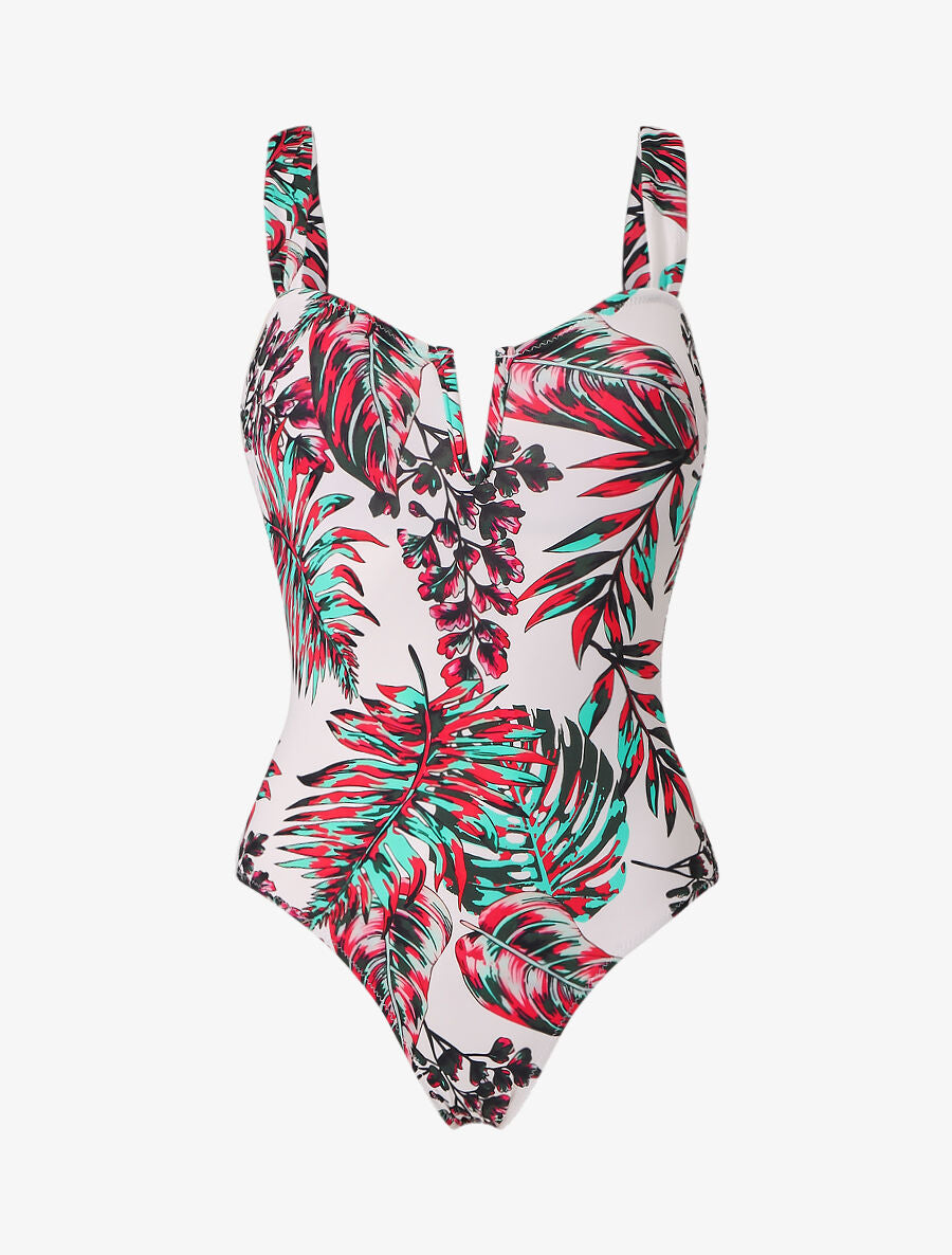 Maillot de bain imprimé plantes tropicales - Blanc - 1