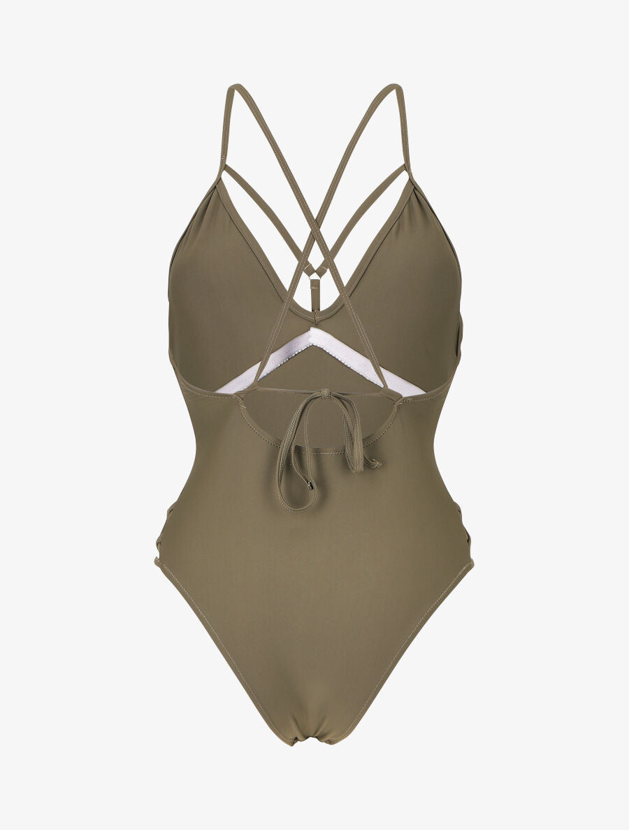 Maillot de bain ajouré à liens à nouer - Kaki - 2