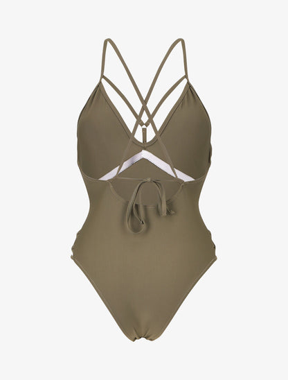 Maillot de bain ajouré à liens à nouer - Kaki - 2