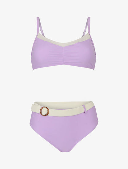 Bikini brassière et culotte montante ceinturée - Lilas - 1