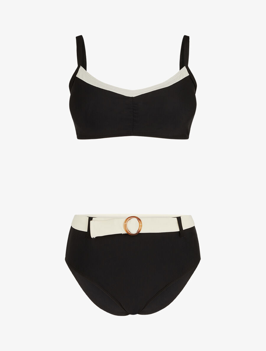 Bikini brassière et culotte montante ceinturée - Noir - 1