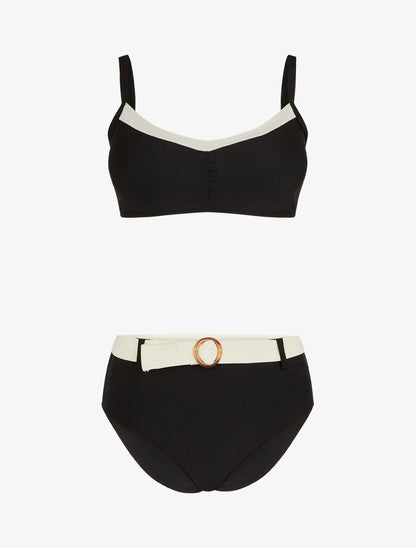 Bikini brassière et culotte montante ceinturée - Noir - 1