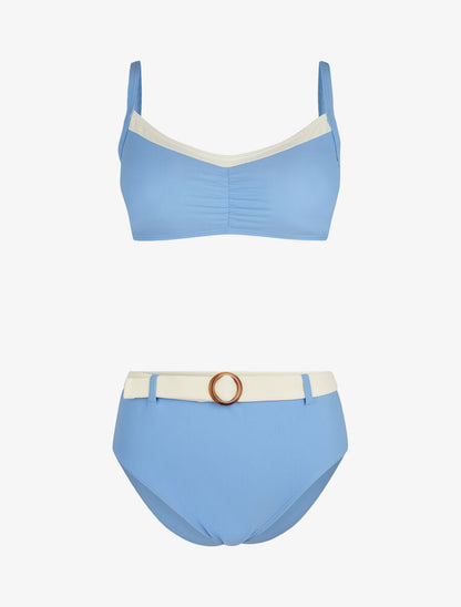 Bikini brassière et culotte montante ceinturée - Bleu ciel - 1