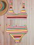 Bikini rayé à brassière et culotte montante - Orange - 1
