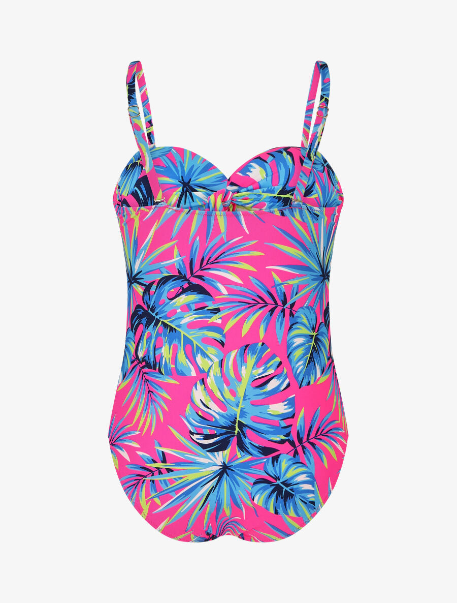 Maillot de bain une pièce imprimé feuille tropicales - Rose fluo - 3