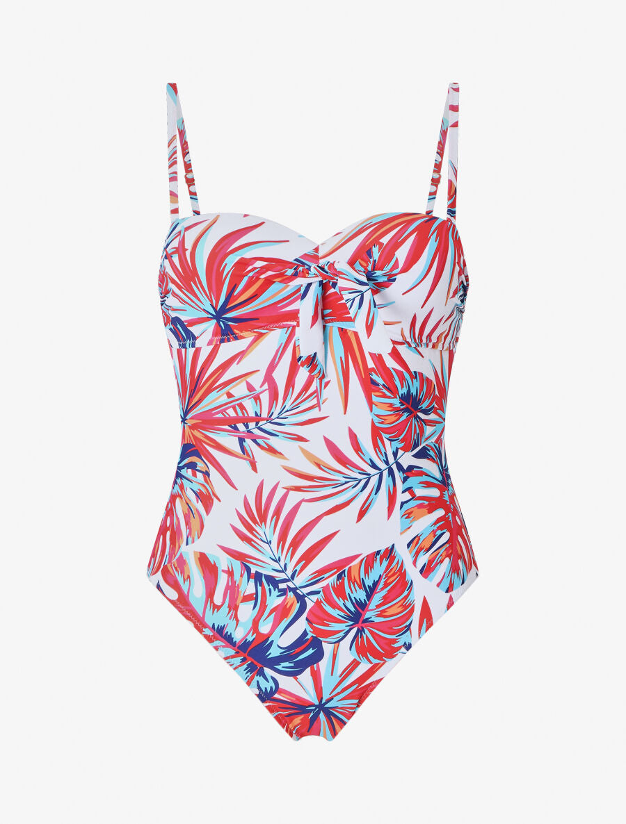 Maillot de bain une pièce imprimé feuille tropicales - Blanc - 4