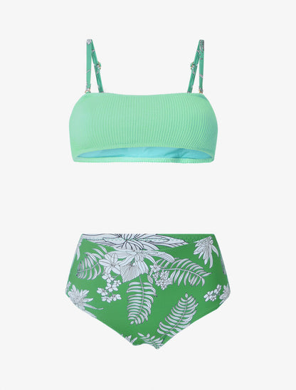 Bikini à brassière bi-matière - Vert - 1