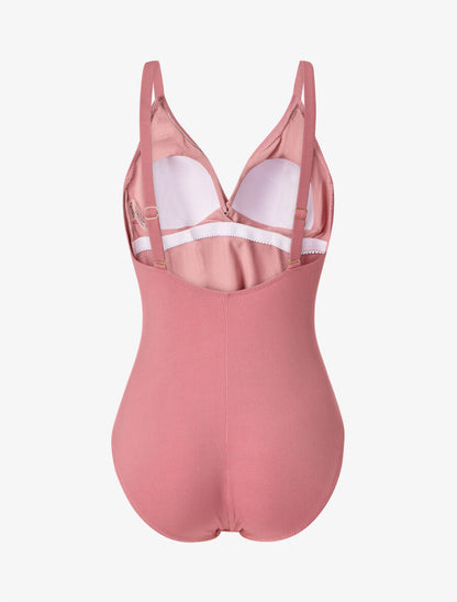 Maillot de bain une pièce côtélé à haut torsadé - Vieux rose - 2