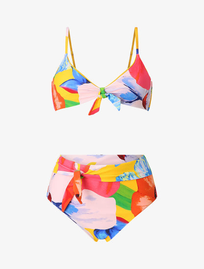 Bikini taille haute imprimé fantaisie - Jaune - 1