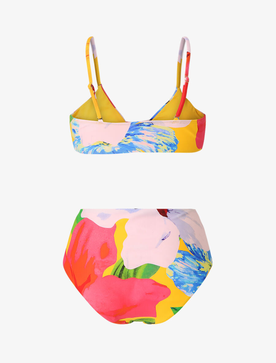 Bikini taille haute imprimé fantaisie - Jaune - 2