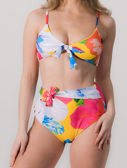 Bikini taille haute imprimé fantaisie - Jaune - 4