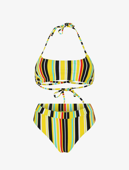 Bikini à brassière à liens a nouer au cou - Jaune - 1
