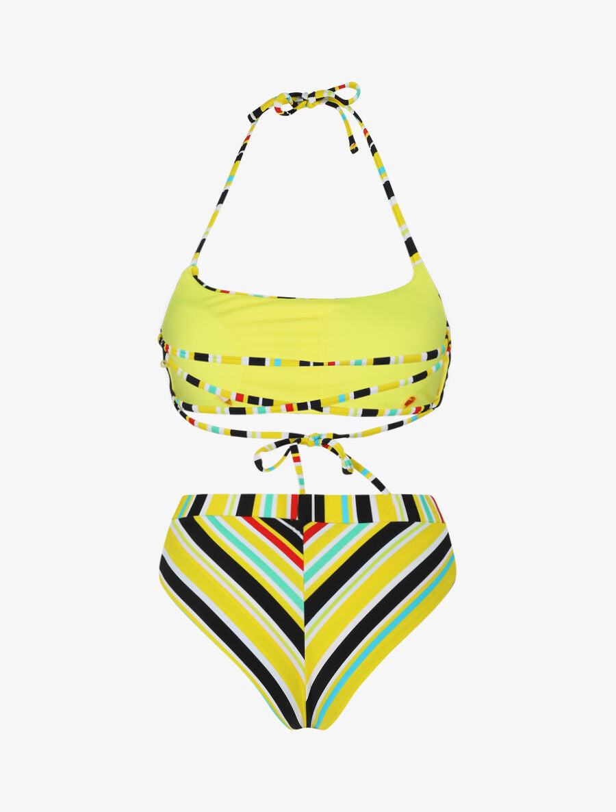 Bikini à brassière à liens a nouer au cou - Jaune - 2