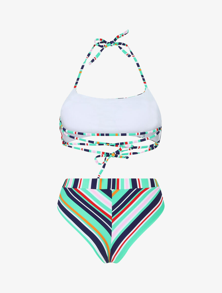 Bikini à brassière à liens a nouer au cou - Vert - 2
