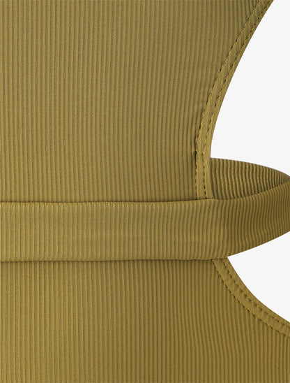 Maillot de bain échancré à lien décoratif - Kaki - 3