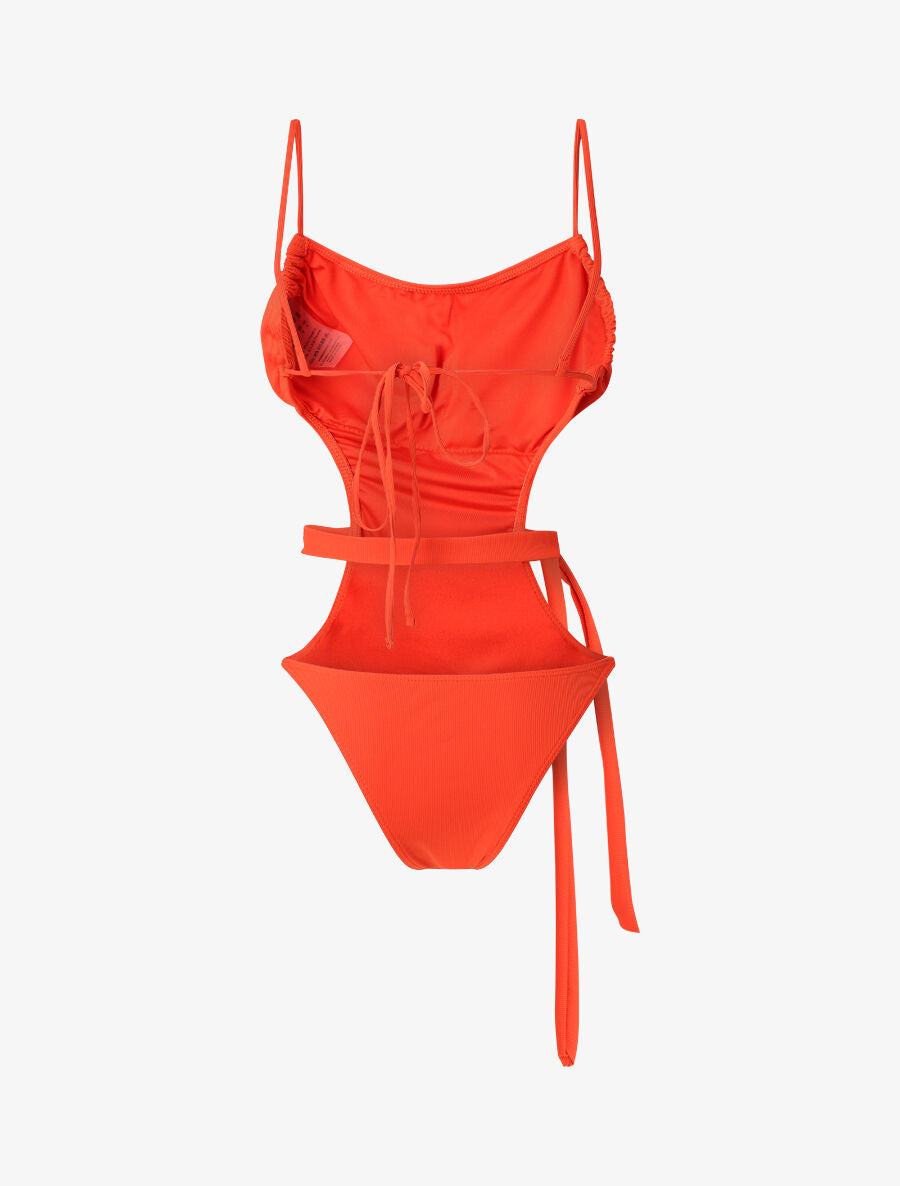 Maillot de bain échancré à lien décoratif - Orange - 2