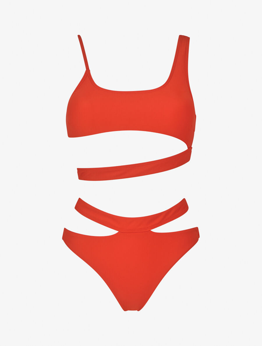 Bikini à bretelles asymétriques - Orange - 1