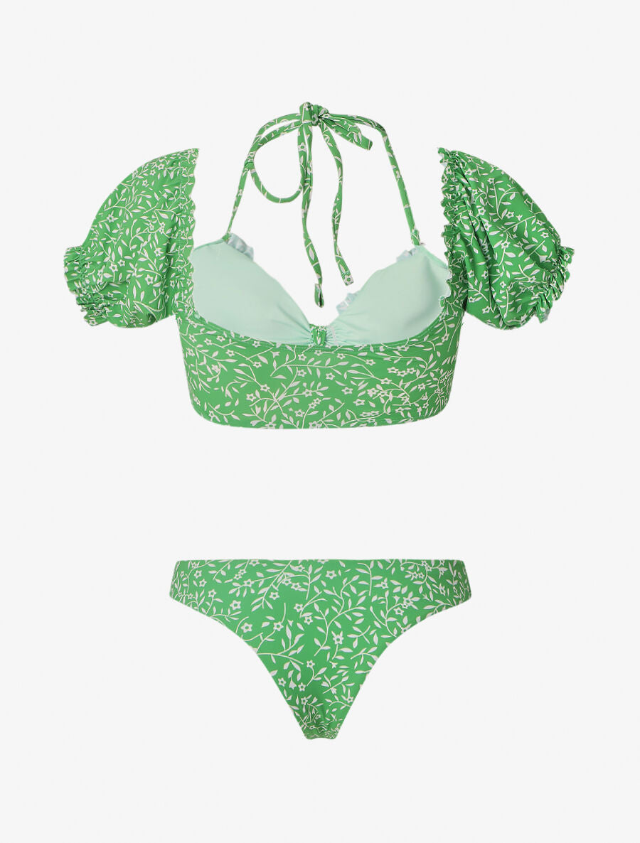 Bikini à manches courtes à imprimé fleuri - Vert - 2