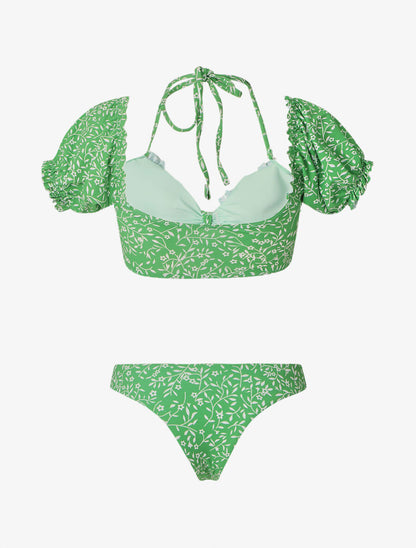 Bikini à manches courtes à imprimé fleuri - Vert - 2
