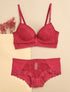 Ensemble à bord large en dentelle piquetée et shorty - Prune - 4